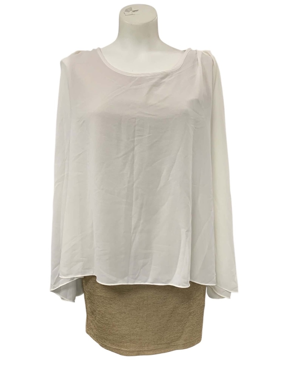 Bronz Elegant White Sheer Long-Sleeve Blouse Size S
